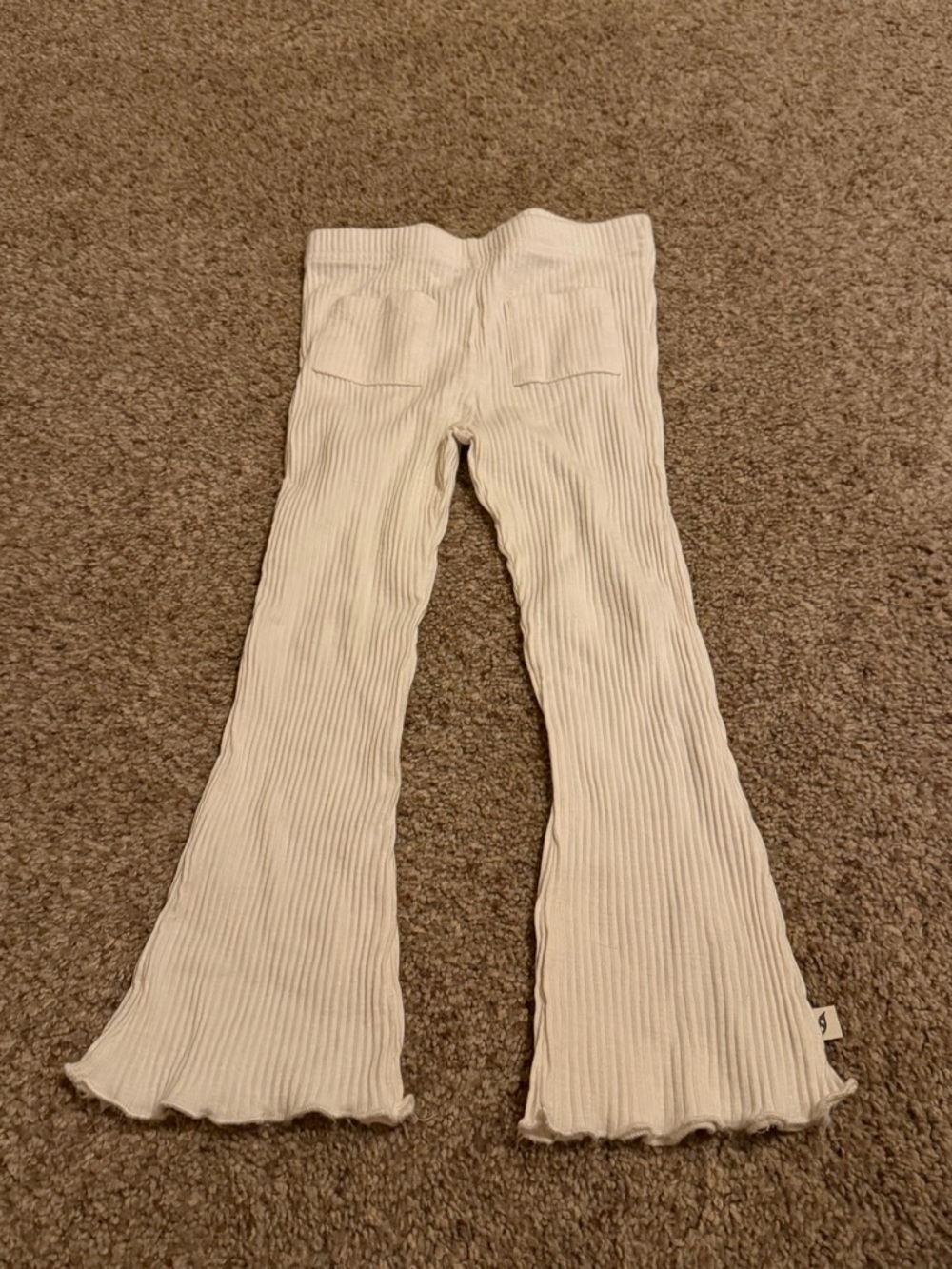Kids Cream Ribbed Flare Leggings